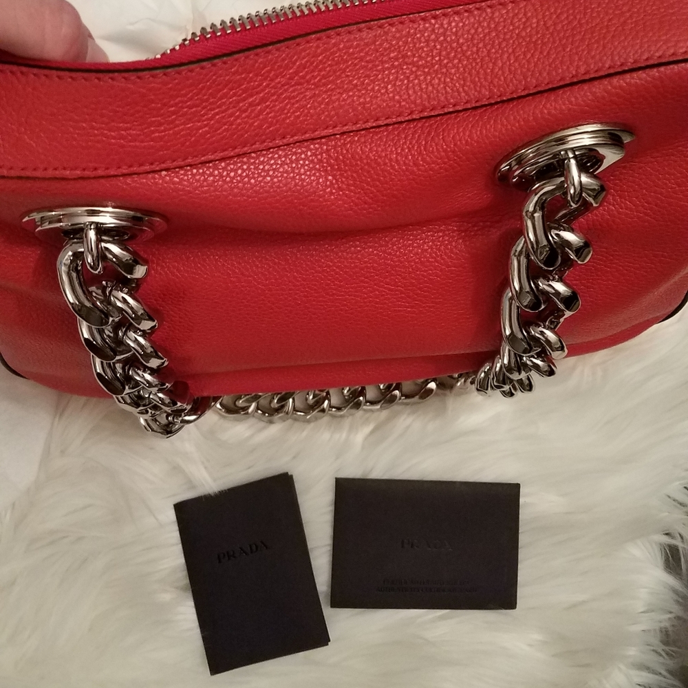 Prada Lacca Red Leather Chain Handle Satchel - Picture 5 of 6
